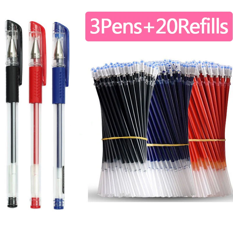 23 Pcs Ballpoint Pen + Refill Set Black Blue Red Ink Gel Pen Bullet Tip 0.5mm School&office Supplies Stationery