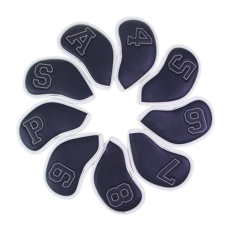 

ELOS-Golf Iron Sleeves Club Head Cover Patch Large Number Protective Sleeve Golf Club Cap Sleeve Pu Waterproof 9 Pcs/Group