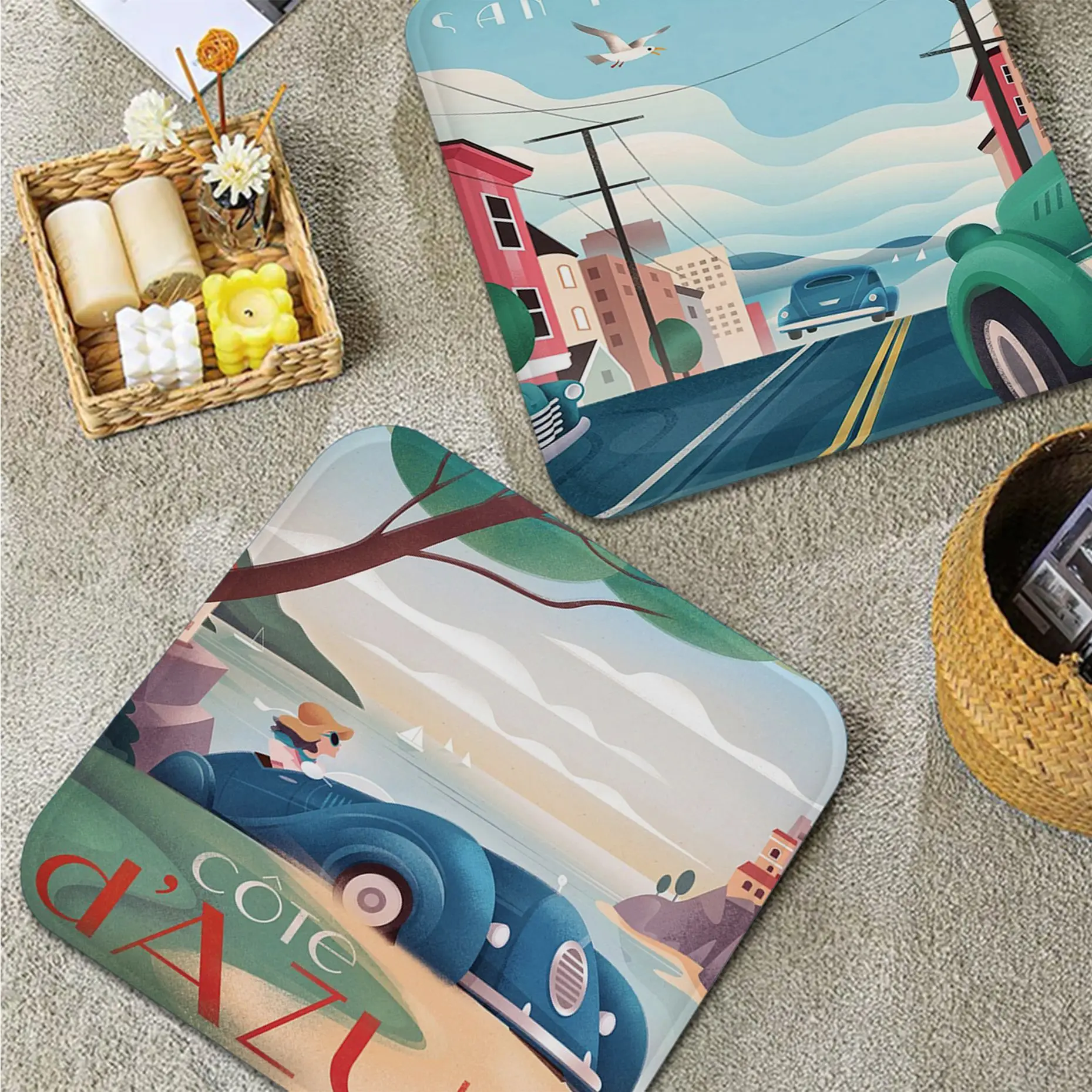 

World Famous Attractions City Art Fabric Cushion Non-slip Living Room Sofa Decor Students Stool Tatami Office Sofa Decor Tatami