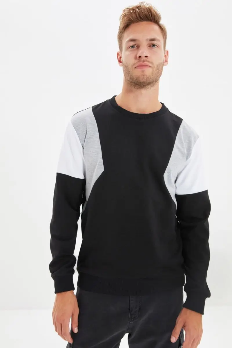 

Black men's Regular Fit long sleeve cycling collar paneled Sweatshirt TMNAW22SW0750