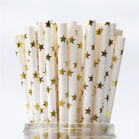 Бумажные соломинки в полоску с золотистыми металлическими сердечками и звездочками, серебристый шеврон, декор для свадебной вечеринки, 25 шт.