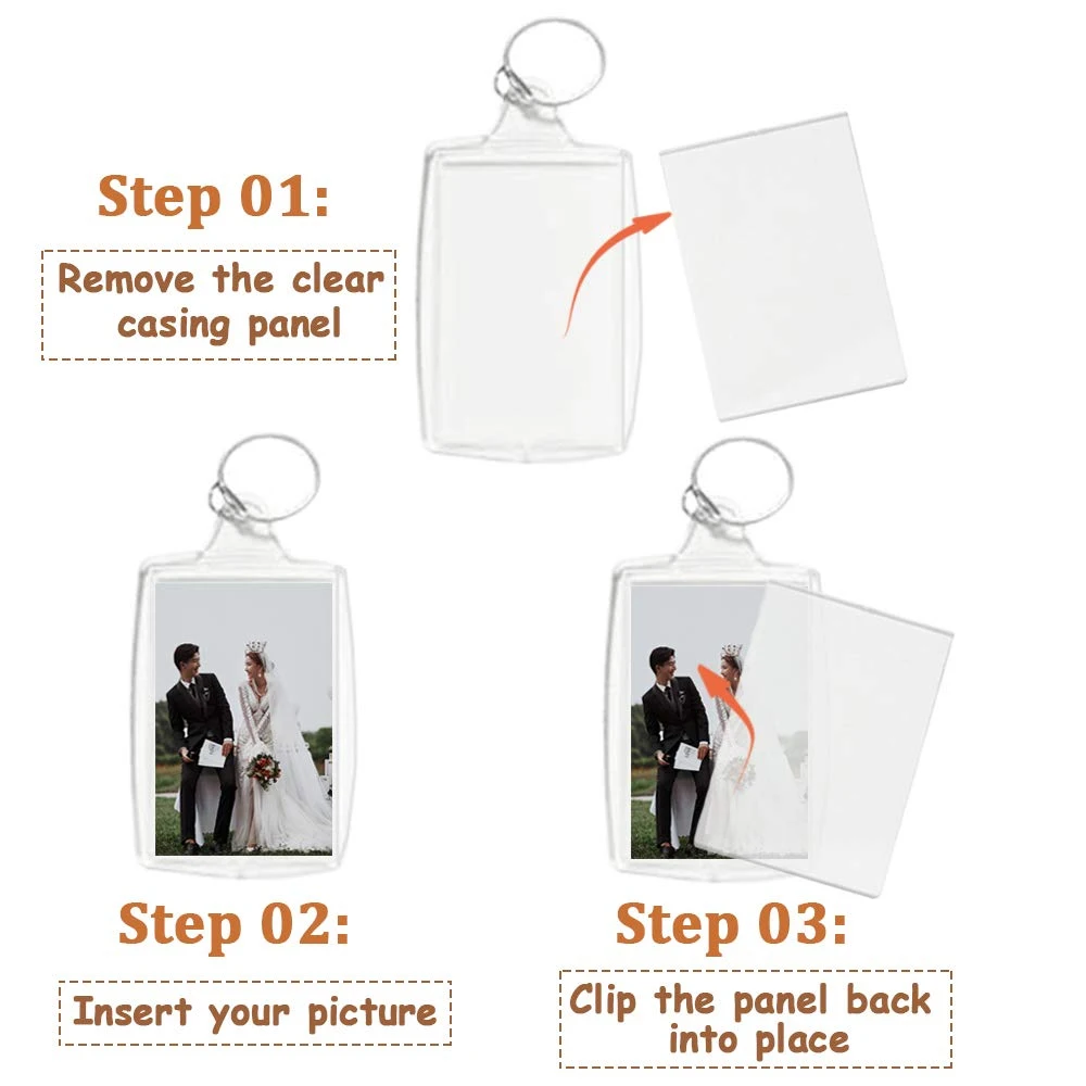 30PCS Clear Acrylic Photo Frame Keychain Photo Insert Keyrings Blank Rectangle for Double-Sided Photos DIY Supplies