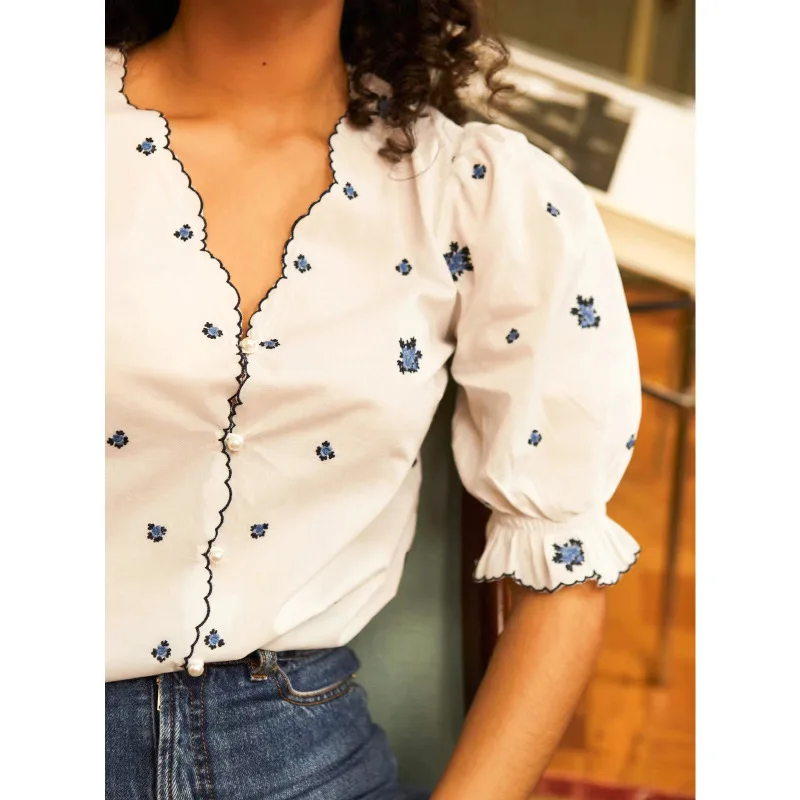 

Женская Роскошная элегантная простая Свободная рубашка с коротким рукавом, французская Элегантная футболка для ранней весны