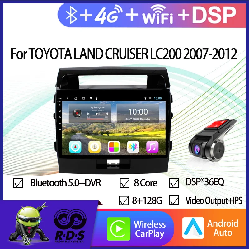 

4G+64G Android 11 Car GPS Navigation For TOYOTA LAND CRUISER LC200 2007-2012 With Bluetooth WiFi Mirror Link