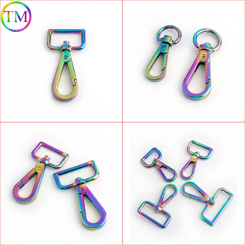 10-50Pcs Rainbow Metal Leather Belt Snap Hook Bag Strap Buckles Adjuster Dog Clasp Lobster Clasp Clip Diy Bags Buckle Accessory