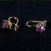 fashion women 18 k yellow gold natural purple amethyst gemstone diamond hook dangle stud vintage earring party gifts jewelry
