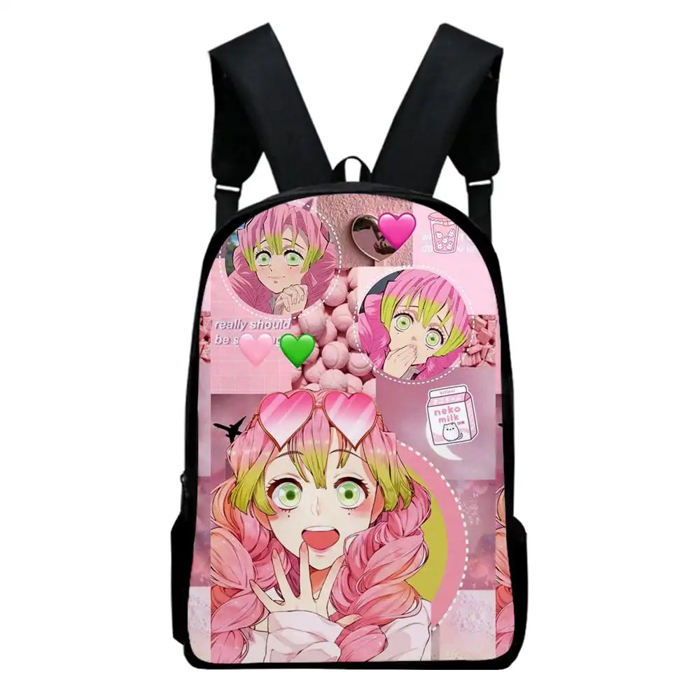 

Demon Slayer Kanroji Mitsuri Merch Oxford Cloth Shoulder Backpack Multi Zipper Pack Casual Student School Bag