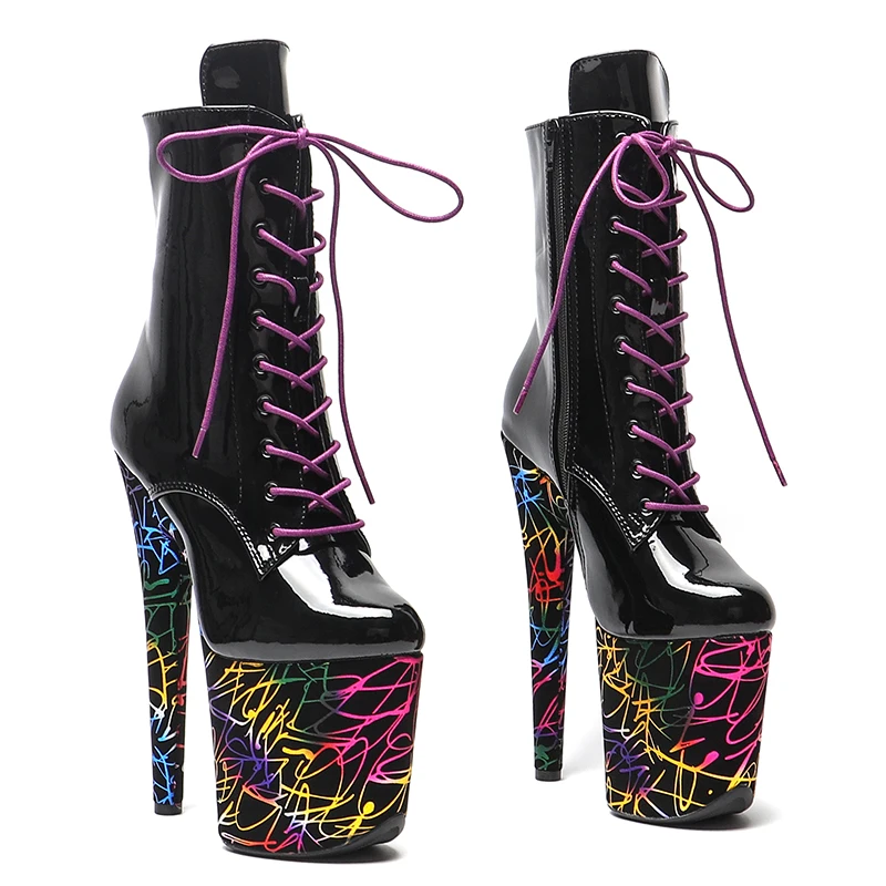 Leecabe  20CM/8Inch patent Upper two color mix  Platform Sandals  party High Heels Shoes Pole Dance boots