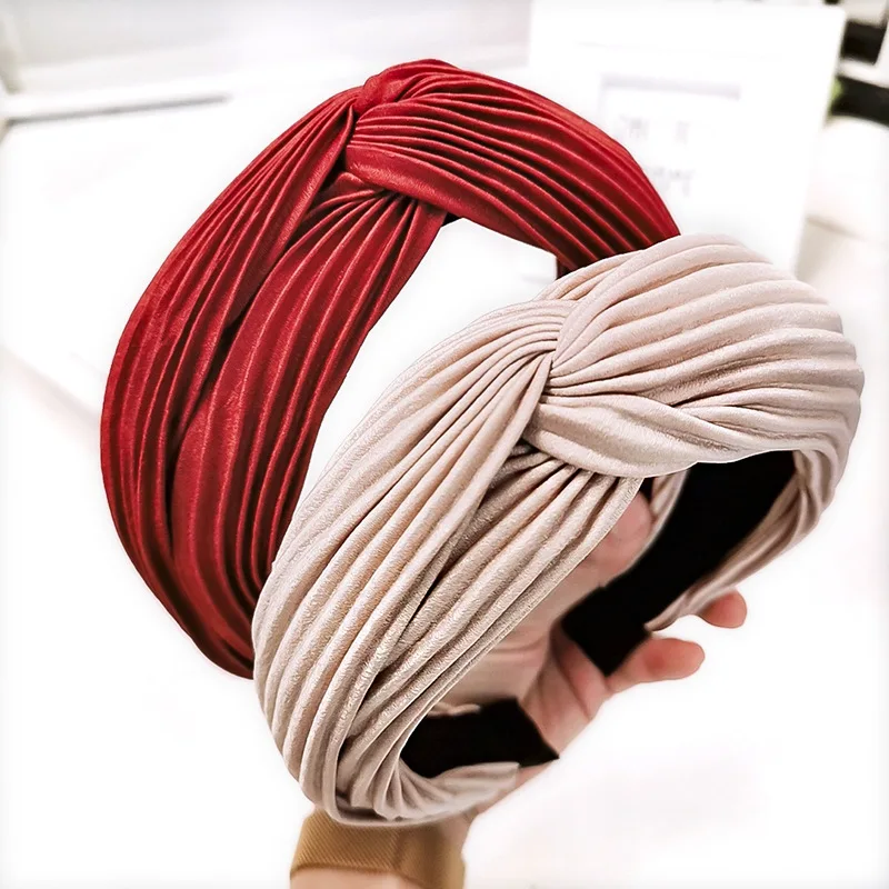 

New Fashion Women Cross Headband Knot Crumpled Cloth Solid Hairband Adult Soft High Elastic Hair Band Ladies Hair Accessories