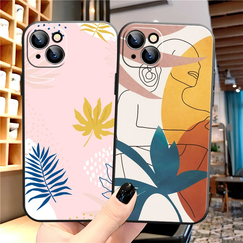 

Line Art Simple Phone Cases For iPhone 11 12 Pro MAX 6 6S 7 8 Plus X XS XR 12 13 Mini SE 2020 Phone Case Soft Coque Funda Black