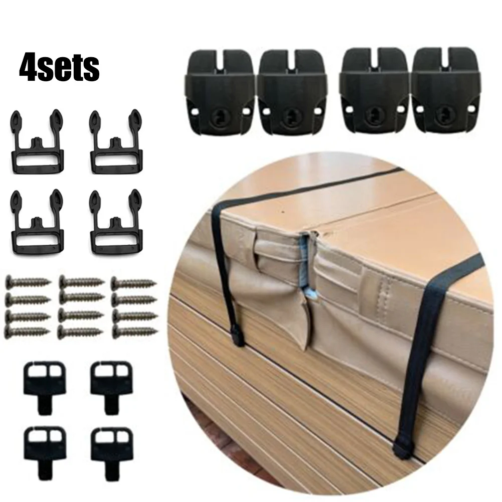 

4 Set Spa Hot Tub Cover Broken Latch Repair Kit Clip Lock With Key And Hardware Replaces Missing Broken Cover Latches