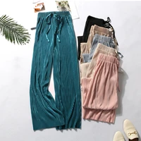 summer wide leg pants for women casual elastic high waist 2022 new fashion loose long pants pleated pant trousers