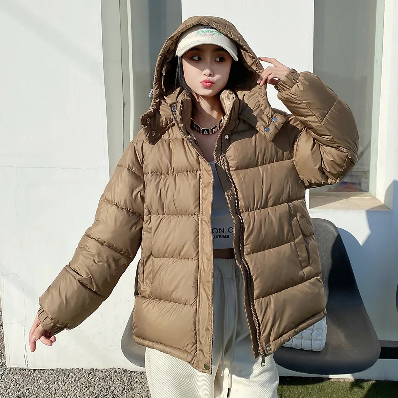 

2023 New Winter Female Loose Outwear Jacket Parkas Winter Women Casual Hooded Jackets Thick Warm Solid Short Bread Jacket Coat
