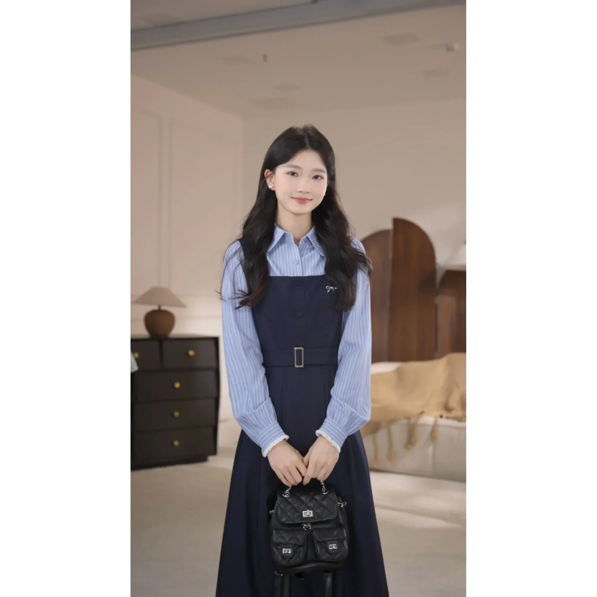 ALXNAN женская рубашка в полоску консервативном стиле классическая однобортная с