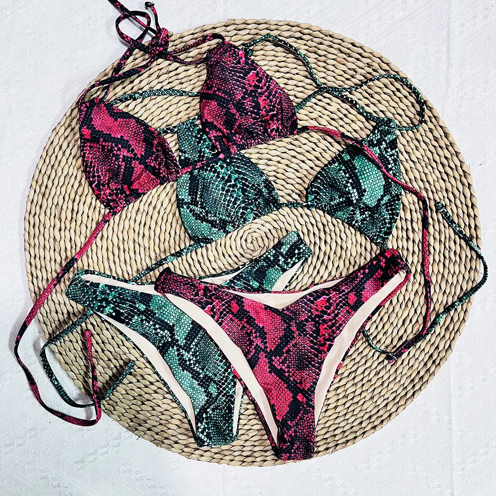 Монокини со змеиным принтом купальник из 2 предметов женское сексуальное бикини