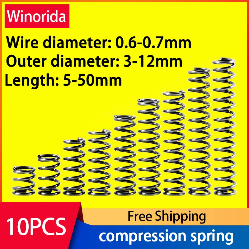 

65Mn Release Spring Pressure Spring Compressed Spring Wire Diameter 0.6/0.7mm, Outer Diameter 3-12mm Return Spring 10 Pcs