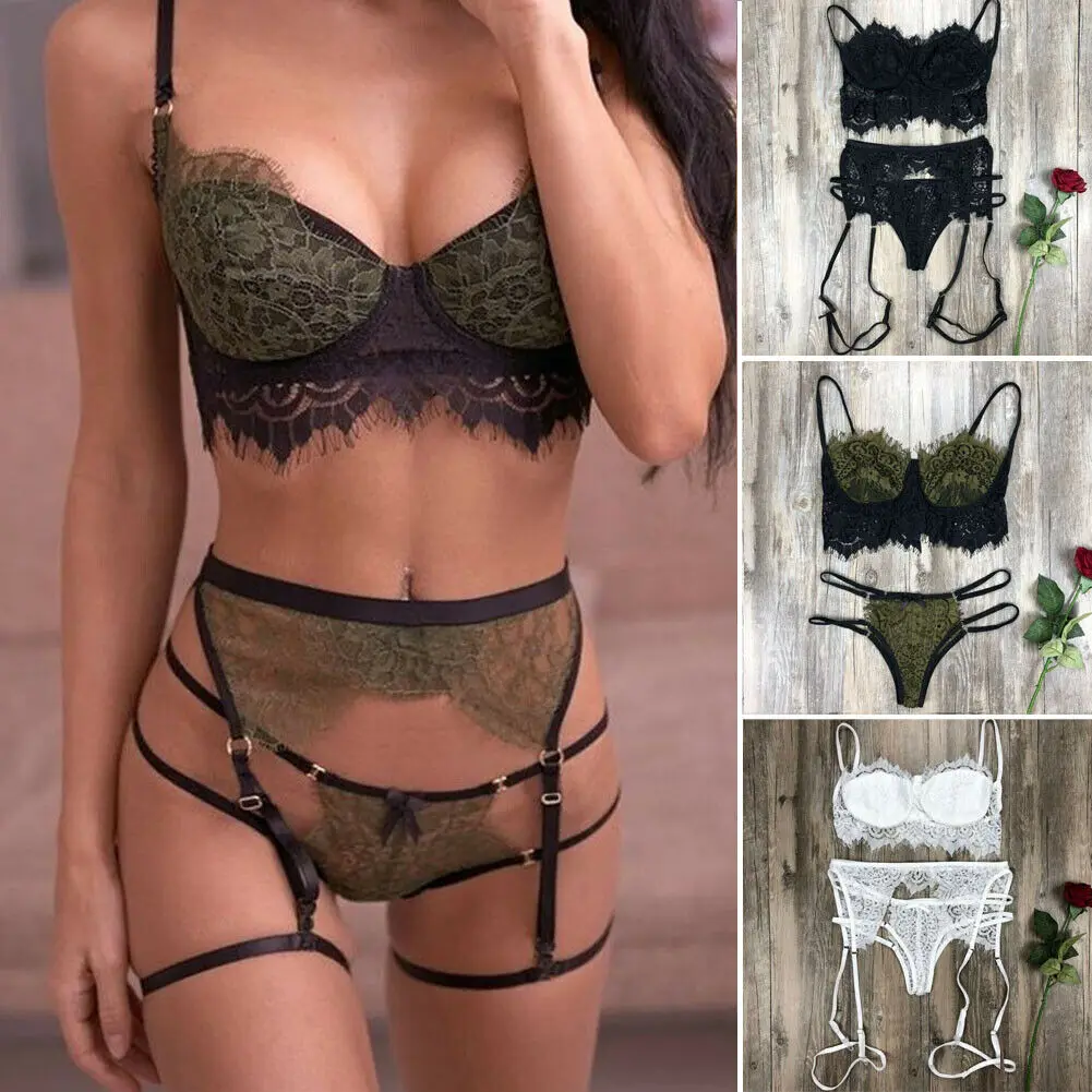 

Sexy Lingerie Bra Set Women Bustier Babydolls Open Cup Lace Bralette Bras G-String Set Sleepwear Underwear Nightwear