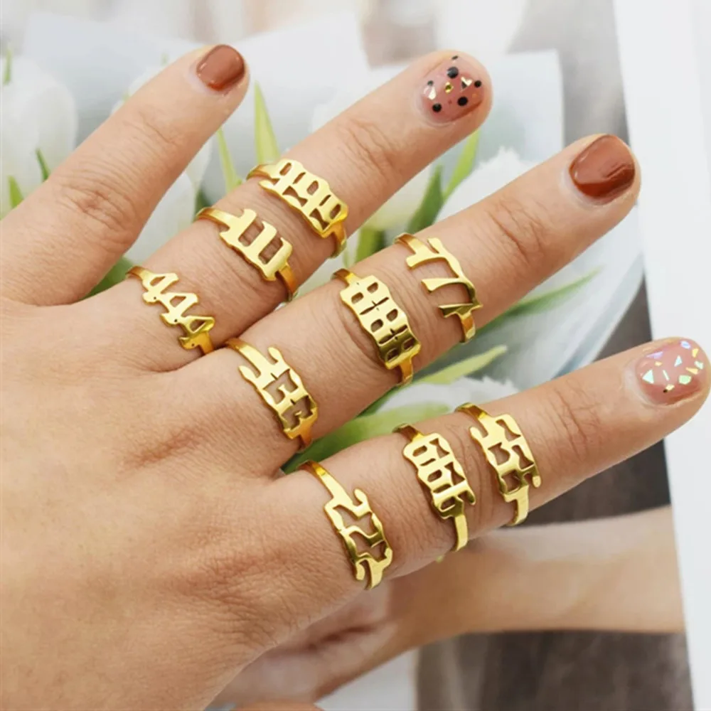 

JewelryX Custom Number Rings Personality Stainless Steel Finger Ring Minimalist Jewelry For Women Men Couple Anniversary Gift