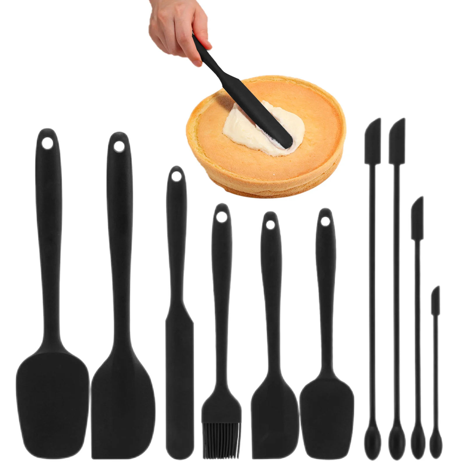 

Silicone Scraper Set 10pcs 480F Heat Resistant Rubber Spatula Spoon Set BPA Free Cookware Friendly Dishwasher Safe Utensil With