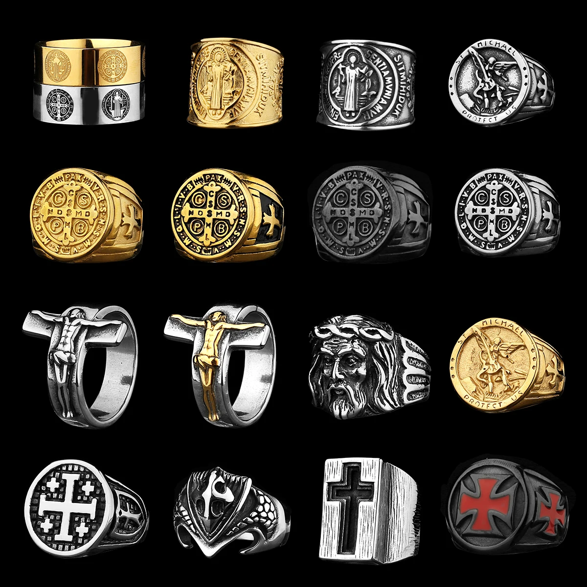 

Stainless Steel Catholic Christian Cross Faith Amulet Bible Unisex Ring Multi-style Jewelry Creative Gift Wholesale