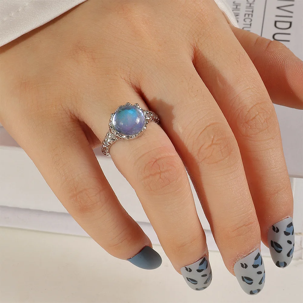 

Fashion Fine Opal Rings Turquoises Agates Open Rings for Women Jewelry Adjustable Stainless Steel Rings Natural Crystal Rings