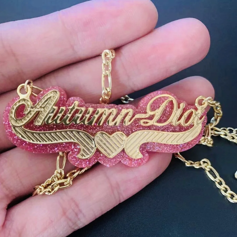 

Fashion Customized Name Necklace Personalized Acrylic Nameplate Chain Pendant Necklaces Double Plate Name Women Jewelry Gifts