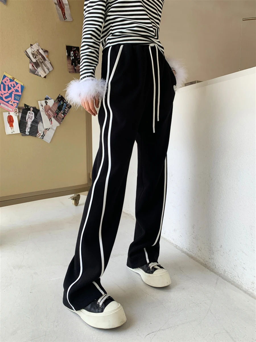 

New 2022 Black High waist Side striped casual pants trousers skateboard fashion sweatpants hip hop pants
