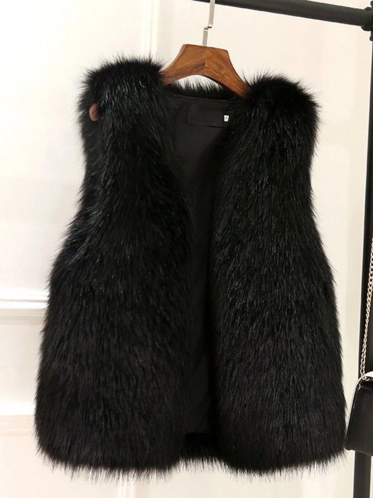 Women Fur Vest  Autumn Winter Imitation Fox Fur Coat Female Street Casual Sleeveless Warm Artificial Fox Fur Jacket Outerwear