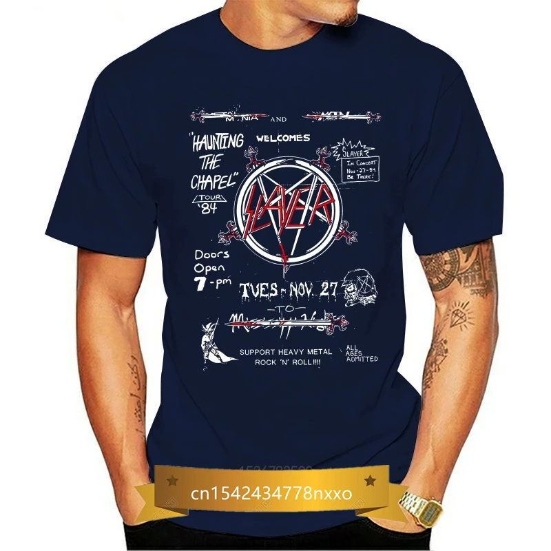 

Slayer haunting chapel flyer thrash metal shirt official t shirt 100% cotton men's short sleeve t shirt homem camisetas