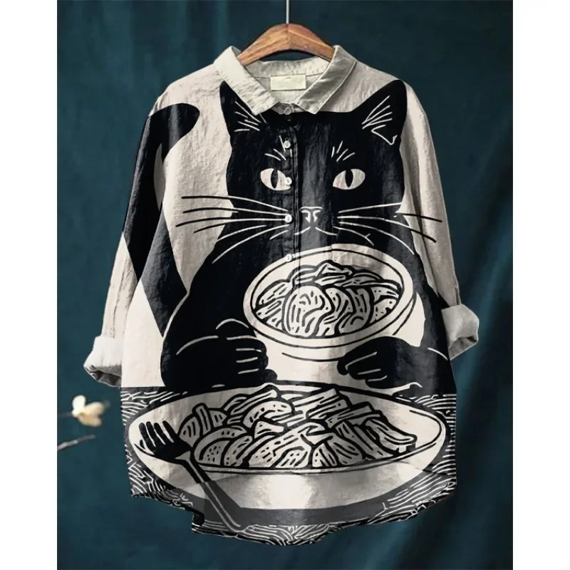 Повседневная льняная рубашка в японском стиле с изображением милого зеленого