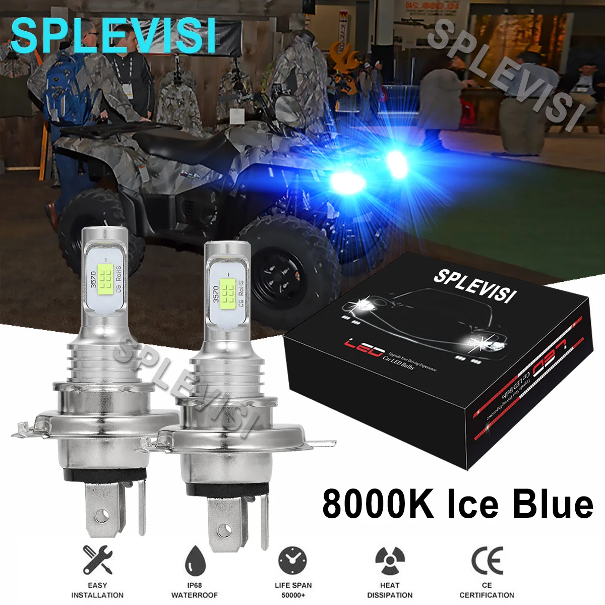 2x 70W Ice blue LED Headlight Bulbs For SUZUKI King Quad 400 2008 2009-2018 King Quad 450  2008-2010 King Quad 500  2009-2018