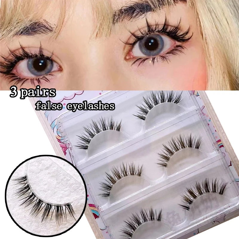 

New 3 Pairs Granny Rabbit GM20 Dense Black Comic False Eyelashes Clusters Of Transparent Stems Grinding Tip Hair Extension