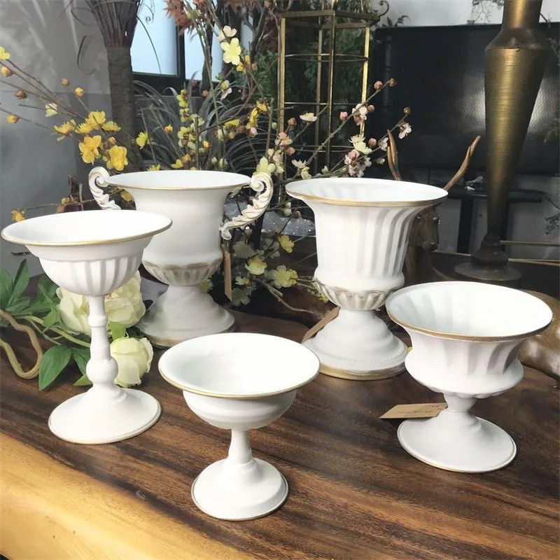 

European White Retro Iron Flowerpot Metal Office/Hotel/Mall Supplies Wedding Decorate Props Table/floor Ornaments Floral Vase HY