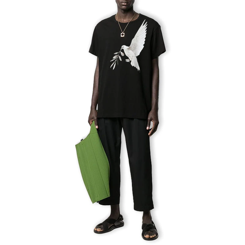 

Yohji Yamamoto Y-3 Casual T-shirt 2023 Artist Dove Of Peace Olive Branch Print Y3 Cotton Short Sleeve Tee Tops For Men And Women