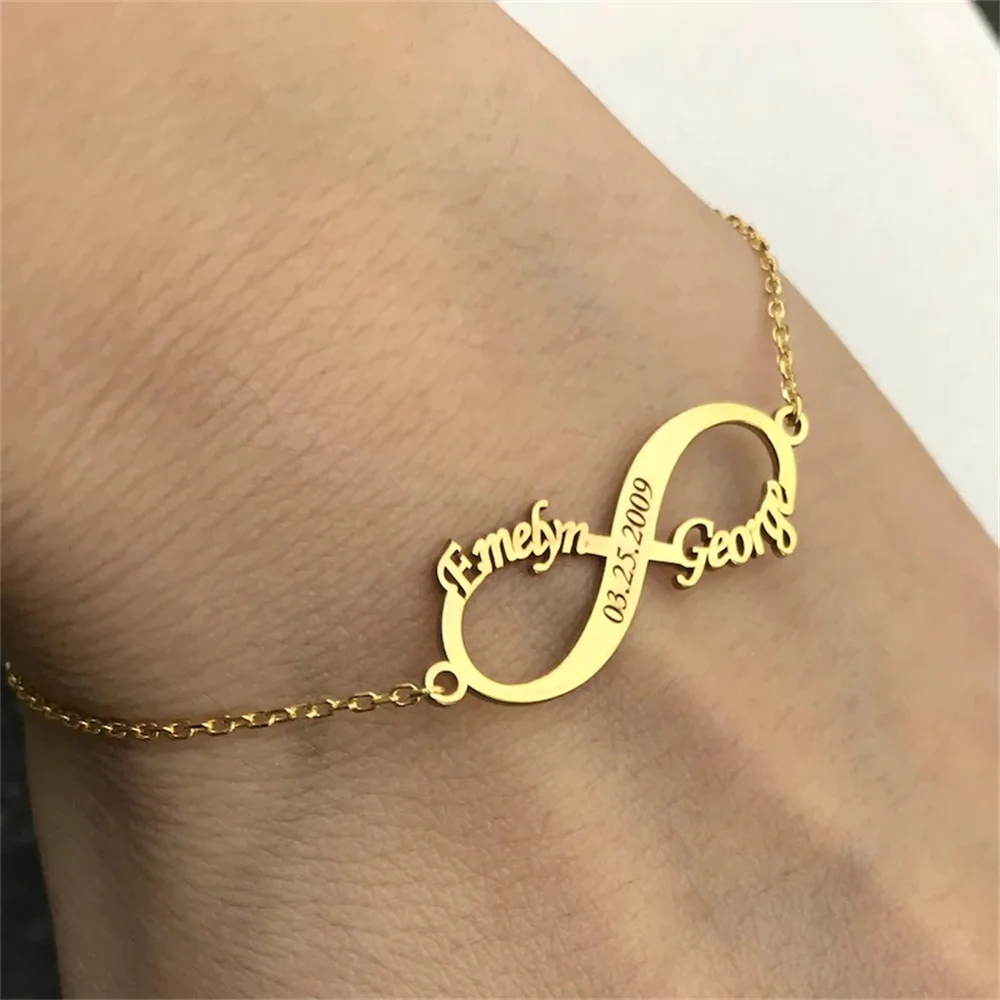 

Custom Double Name Infinite Bracelets for Women Trendy Couple Lover Bracelets Jewelry Gift Personalized Nameplate Bracelets