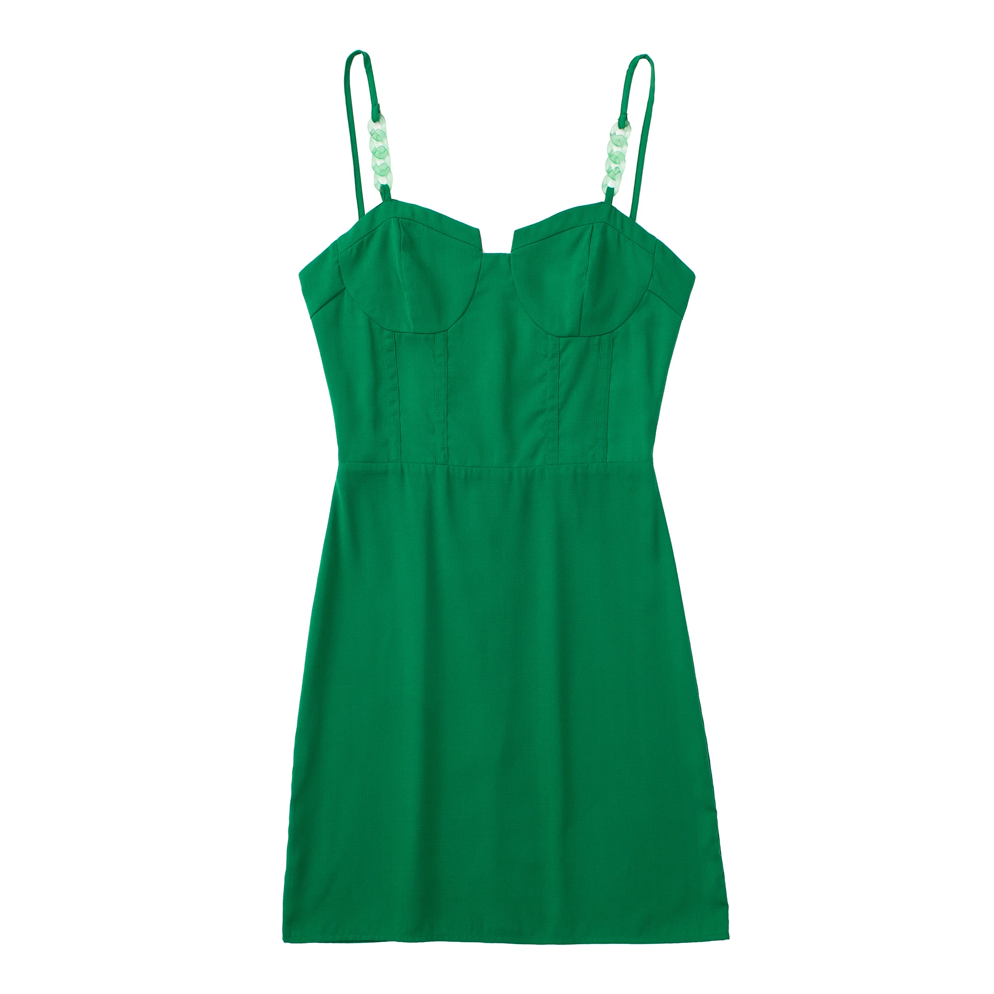 

Chain Shoulder Strap Green Suspender Dress New Summer 2022