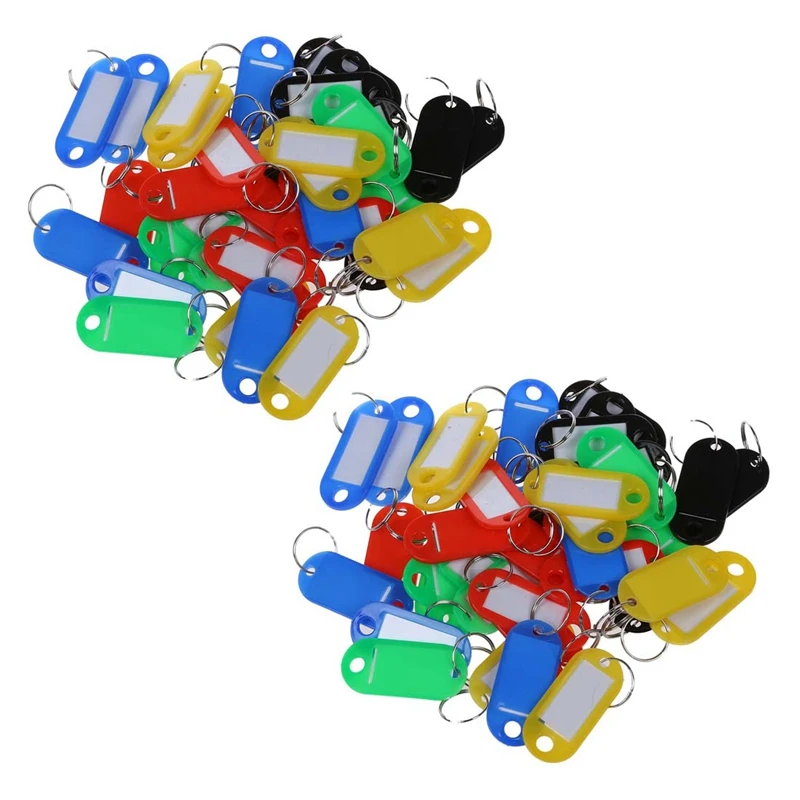 

80 Pcs Split Ring Colorful Plastic ID Tags Name Card Label Key Holder