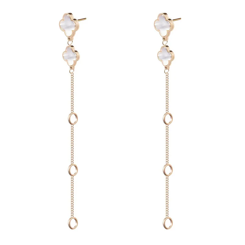 

GD Luxury Stainless Steel Tassel Drop Earrings Trendy 316L Four-leaf Clover Shell Earring for Women Jewelry Accessories 2022