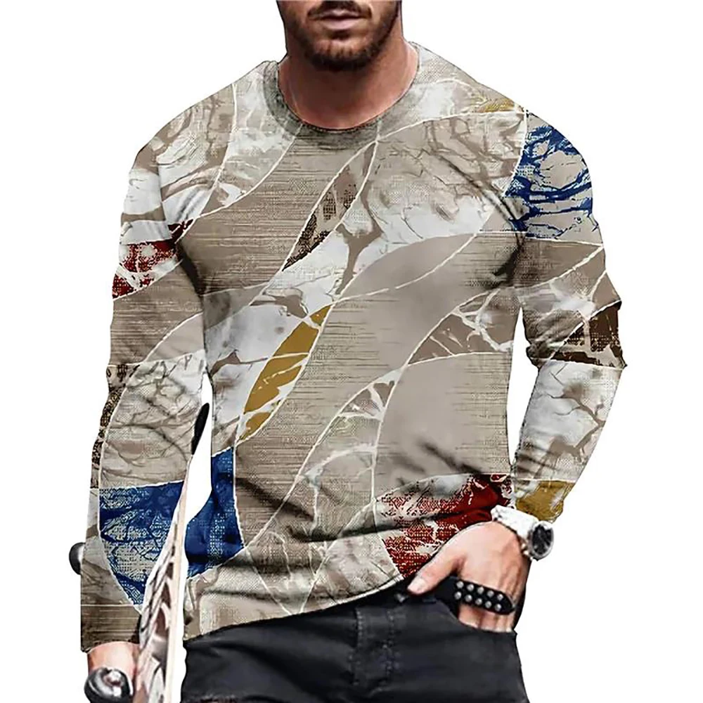 

2023 мировая зимняя хлопковая мозаичная свободная цветная 3D-печать Мужская футболка с круглым вырезом и длинным рукавом Повседневная футболка-поло