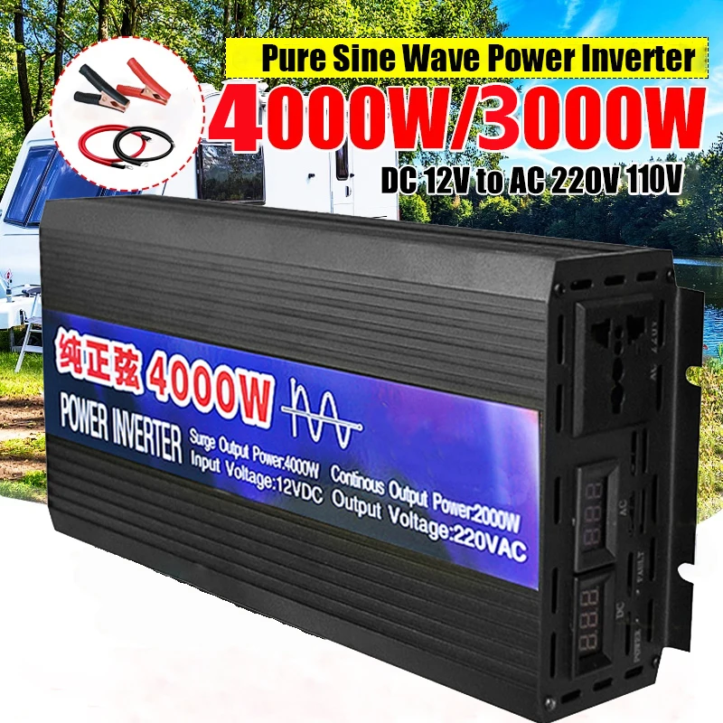 

Инвертор немодулированного синусоидального сигнала, 1000 Вт, 2000 Вт, 3000 Вт, 4000 Вт, автомобильные солнечные инверторы со светодиодный ным дисплеем, преобразователь напряжения постоянного тока 12 В переменного тока 220 В