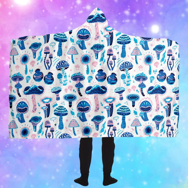 Magic Mushrooms Hooded Blanket // Mushroom Throw // Dream Home Wear