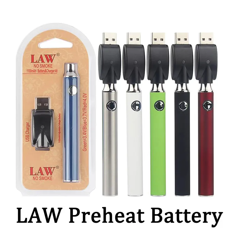 

10pcs Law Preheating Battery USB Charger Kit 1100mah Variable Voltage Vape Vaporizer Pen For CE3 G2 G5 TH205 Cartridges Carts