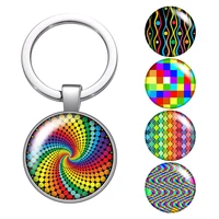 rotating patterns lines dots glass cabochon keychain bag car key chain ring holder silver plated keychains for men women gifts