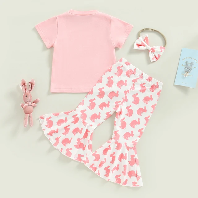 ma&baby 1-6Y Easter Toddler Kid Girls Clothes Set Bunny Rabbit Print T-shirt Flare Pants Headband Summer Outfits Clothing D01 3