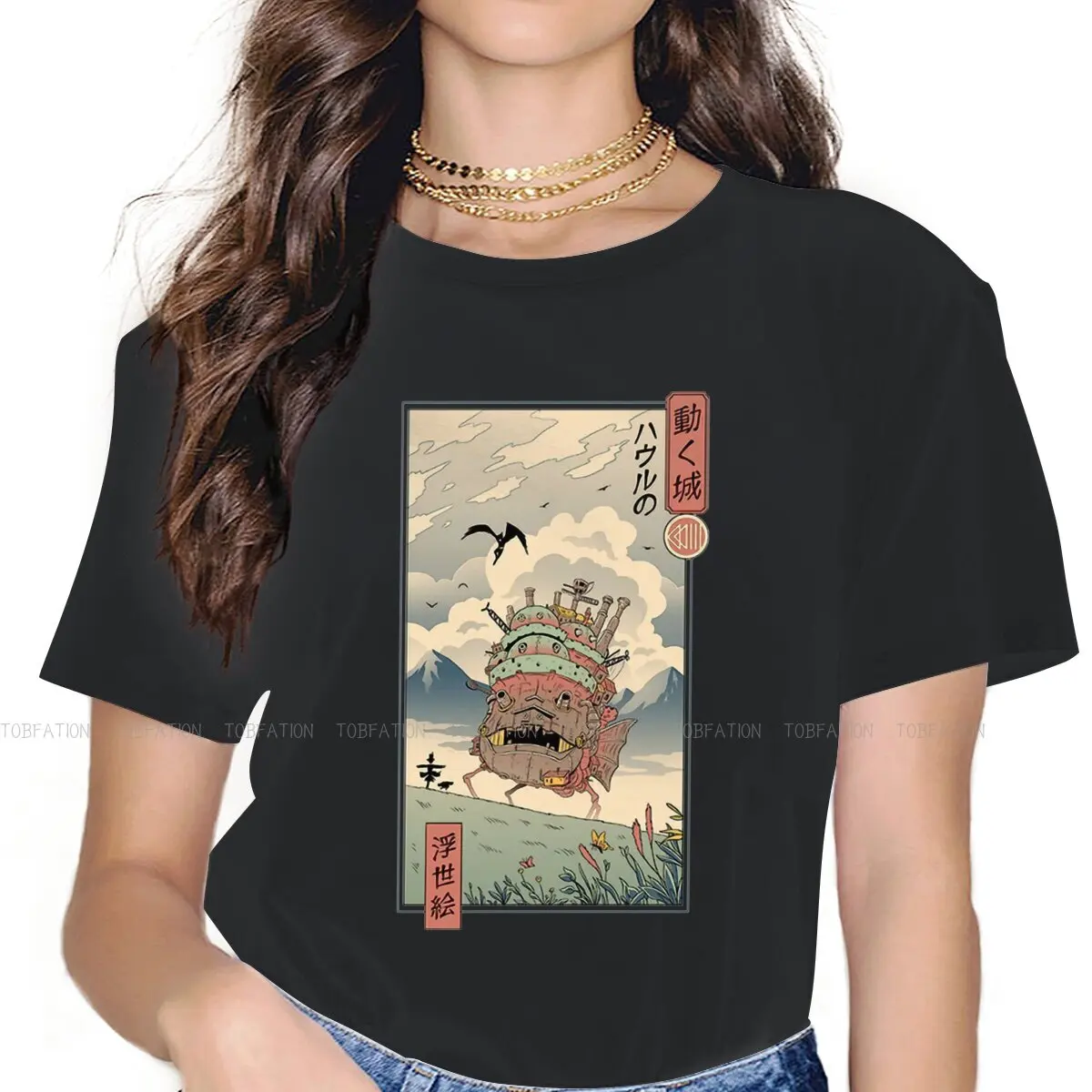 

MOVING CASTLE UKIYO-E Women Clothing Studio Ghibli Female Tshirts Vintage Alternative Loose Tops Tee Kawaii Girls Streetwear