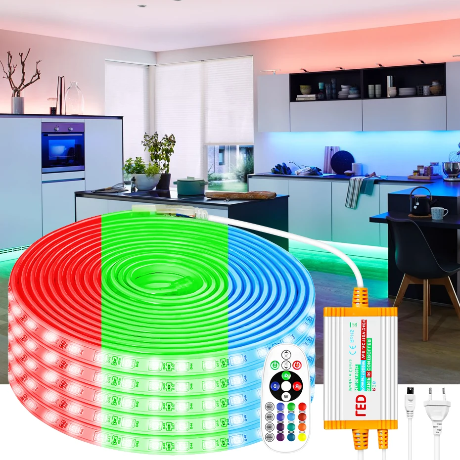 

Водонепроницаемая уличная Светодиодная лента RGB, 15 м, 30 м, 50 м, 70 м, лента RGB 5050, RGB лента IP68, 1500 Вт, источник питания ЕС, лампа для сада и помещений