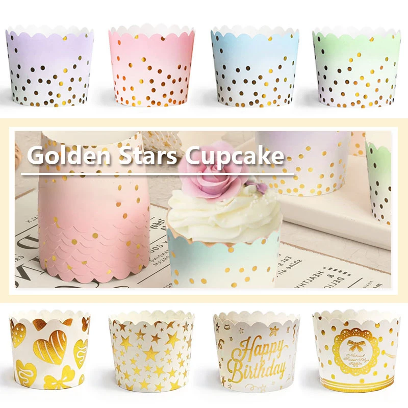 

50Pcs Bronzing Pattern Muffin Cake Cups High Temperature Wedding Birthday Party Decoration Muffin Cupcake Liners Baking Cups