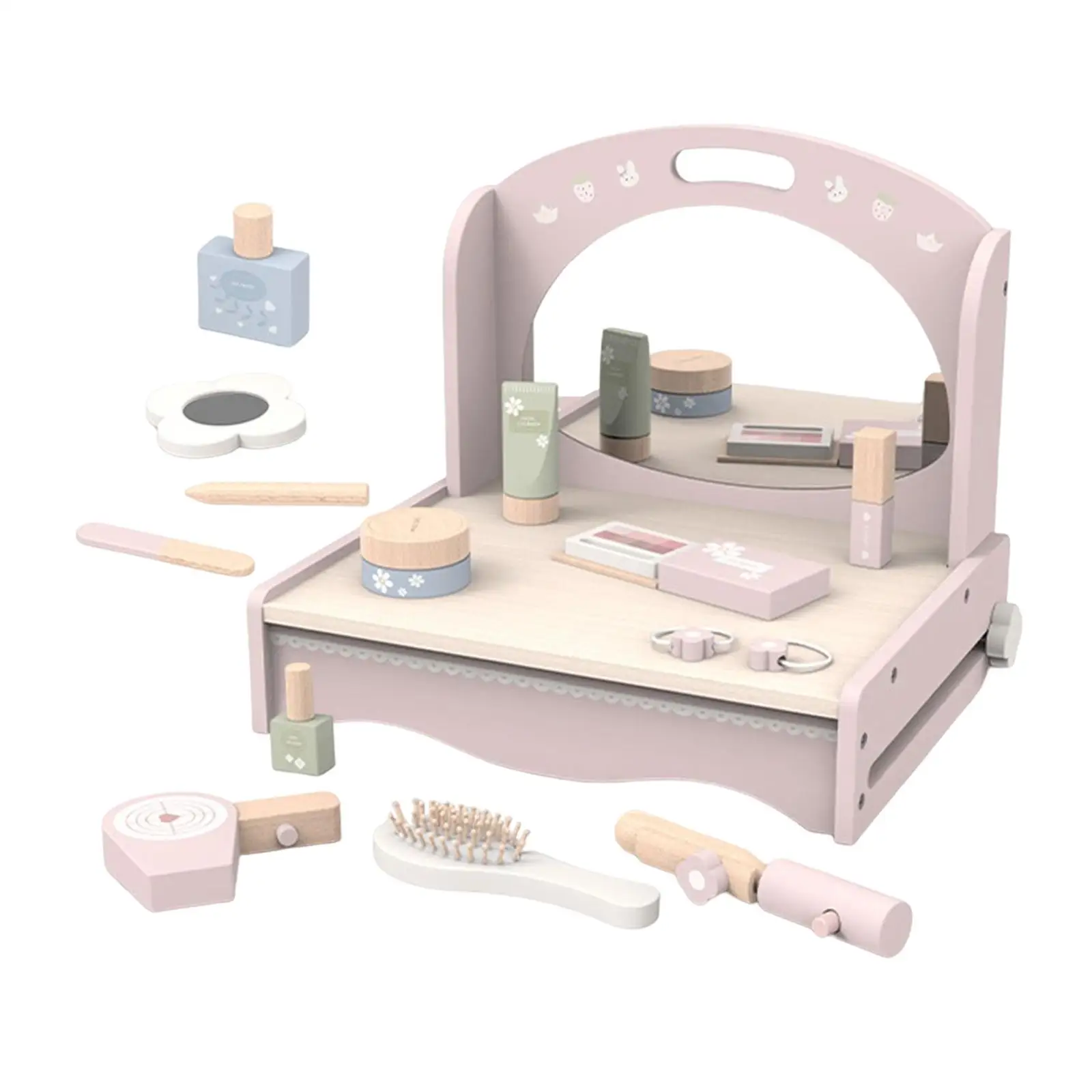 

Wood Kids Play Vanity Toy Cosmetic Set Simulation Pretend play Makeup Sets Dress Table Toy for Game Interaction Role Play