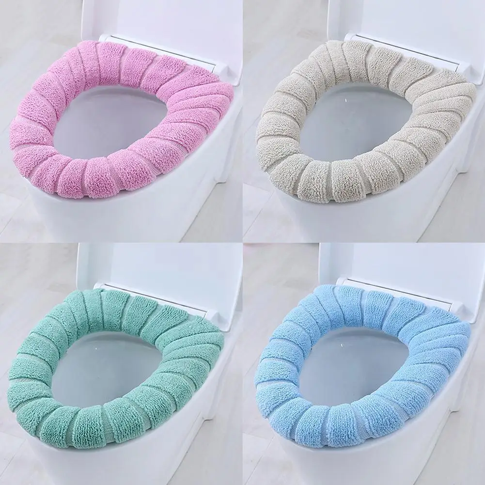 

Winter Warm Toilet Cover Closestool Mat 1pcs Washable O-shape Pure Bathroom Soft Pad Toilet Accessories Knitting X2g5
