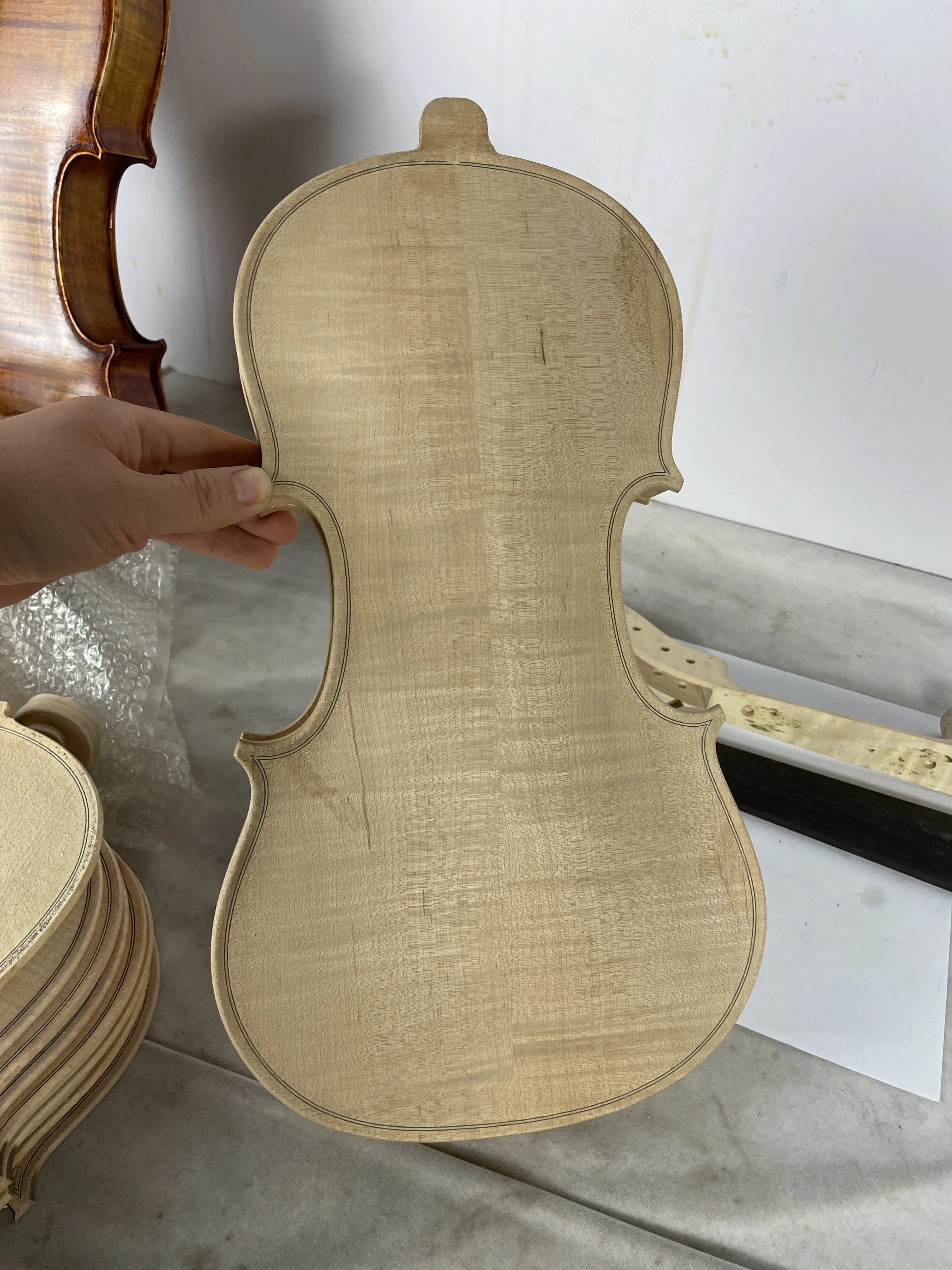 Unfinished white violin 4/4-Violin body&neck flamed maple back side head spruce top ebony fingerboard high quality with case enlarge